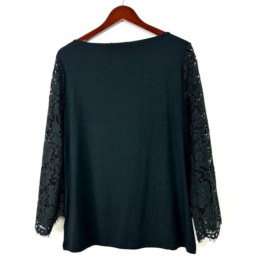 Lauren Ralph Lauren Women XL Blouse Black Lace Bell Sleeve Fairycore Whimsigoth - Picture 9 of 12